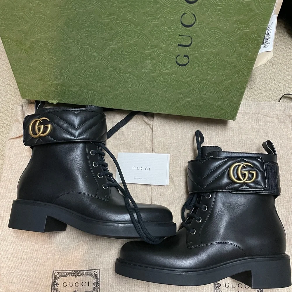 Gucci Black Flores Calf MF/Nappa Charlot Boots NWT - Picture 1 of 7